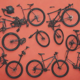 Create a captivating cover photo for an online bike shop, showing an array of high-quality bicycles and gear in an appealing arrangement and vibrant colors.