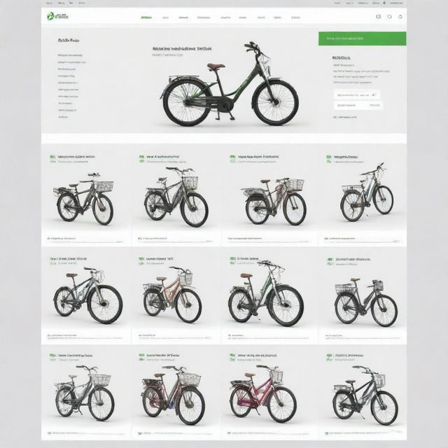 Design an image of a highly interactive and inviting e-market platform specializing in bicycles, featuring an array of bicycles, components, and accessories organized in easy-to-navigate categories.