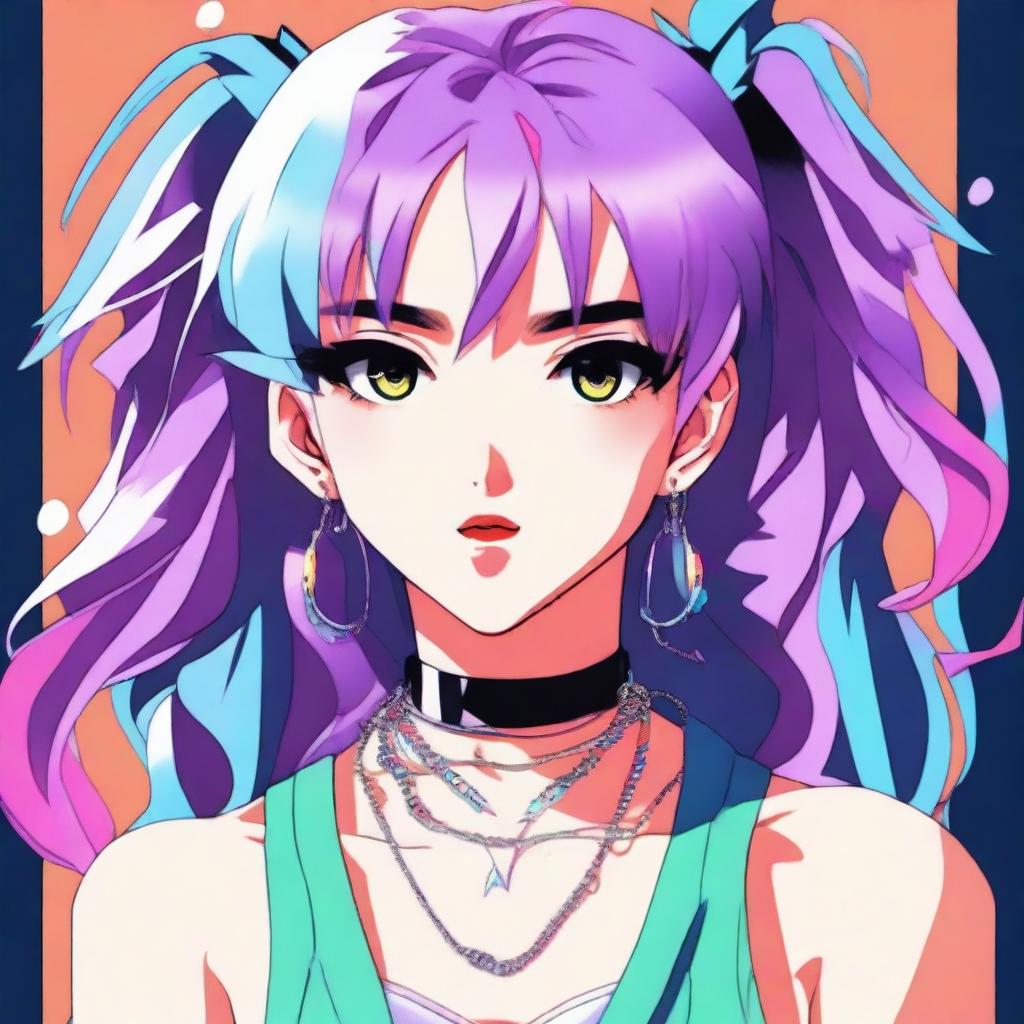 A high-quality digital art image featuring an anime girl styled in 90s fashion