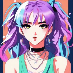 A high-quality digital art image featuring an anime girl styled in 90s fashion