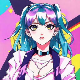 A high-quality digital art image featuring an anime girl styled in 90s fashion