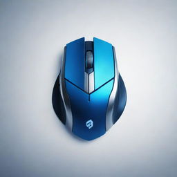 Create a gaming logo with a futuristic, sleek design; incorporate vibrant shades of blue and silver; The principal graphic element should represent a high-tech gaming mouse.