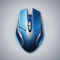 Create a gaming logo with a futuristic, sleek design; incorporate vibrant shades of blue and silver; The principal graphic element should represent a high-tech gaming mouse.