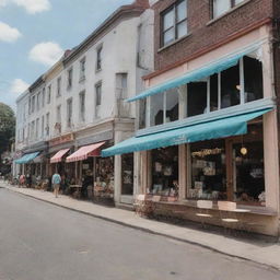 A charming street with a clothing shop next to an ice cream parlor