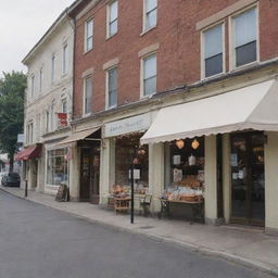 A charming street with a clothing shop next to an ice cream parlor