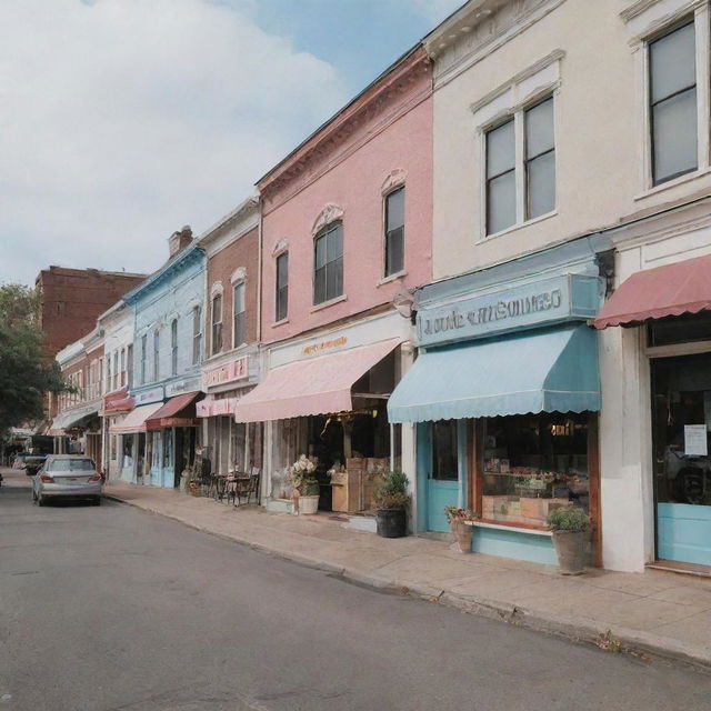 A charming street with a clothing shop next to an ice cream parlor