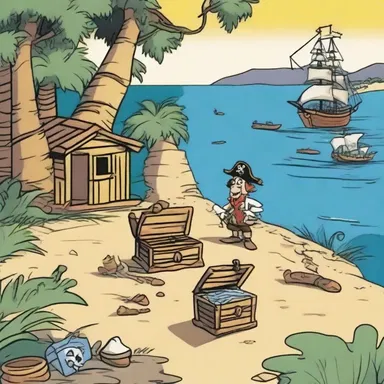 The cartoon cleverly used visual implication to hint at a hidden treasure on the pirate island.
