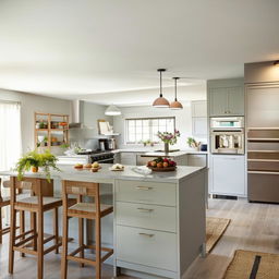 Cozy L-shaped open kitchen design with modern appliances and breakfast bar