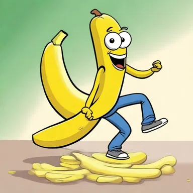 In the cartoon, the implication of the character stepping on a banana peel is that they will slip and fall.