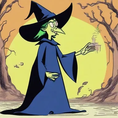 The wicked witch in the cartoon cackled eviIly as she plotted to cast a spell on the main character.