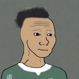 A high-quality digital art of a Wojak character resembling Cristiano Ronaldo, complete with his iconic hairstyle and football jersey, set against a plain background