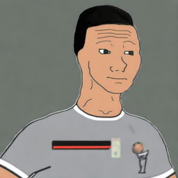 A high-quality digital art of a Wojak character resembling Cristiano Ronaldo, complete with his iconic hairstyle and football jersey, set against a plain background