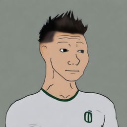 A high-quality digital art of a Wojak character resembling Cristiano Ronaldo, complete with his iconic hairstyle and football jersey, set against a plain background