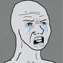 A high-quality digital art of a Wojak character resembling Cristiano Ronaldo, depicted as crying out in rage