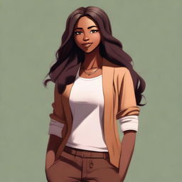 A full-length digital art image of a motherly character with a warm, brown complexion