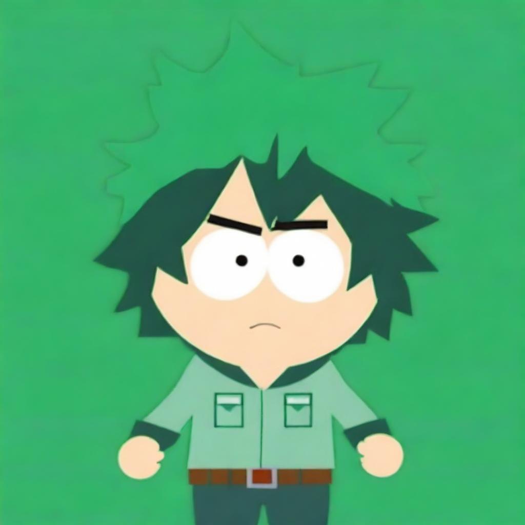 A high-quality digital art piece that portrays the character Midoriya from My Hero Academia in the unique and recognizable style of South Park