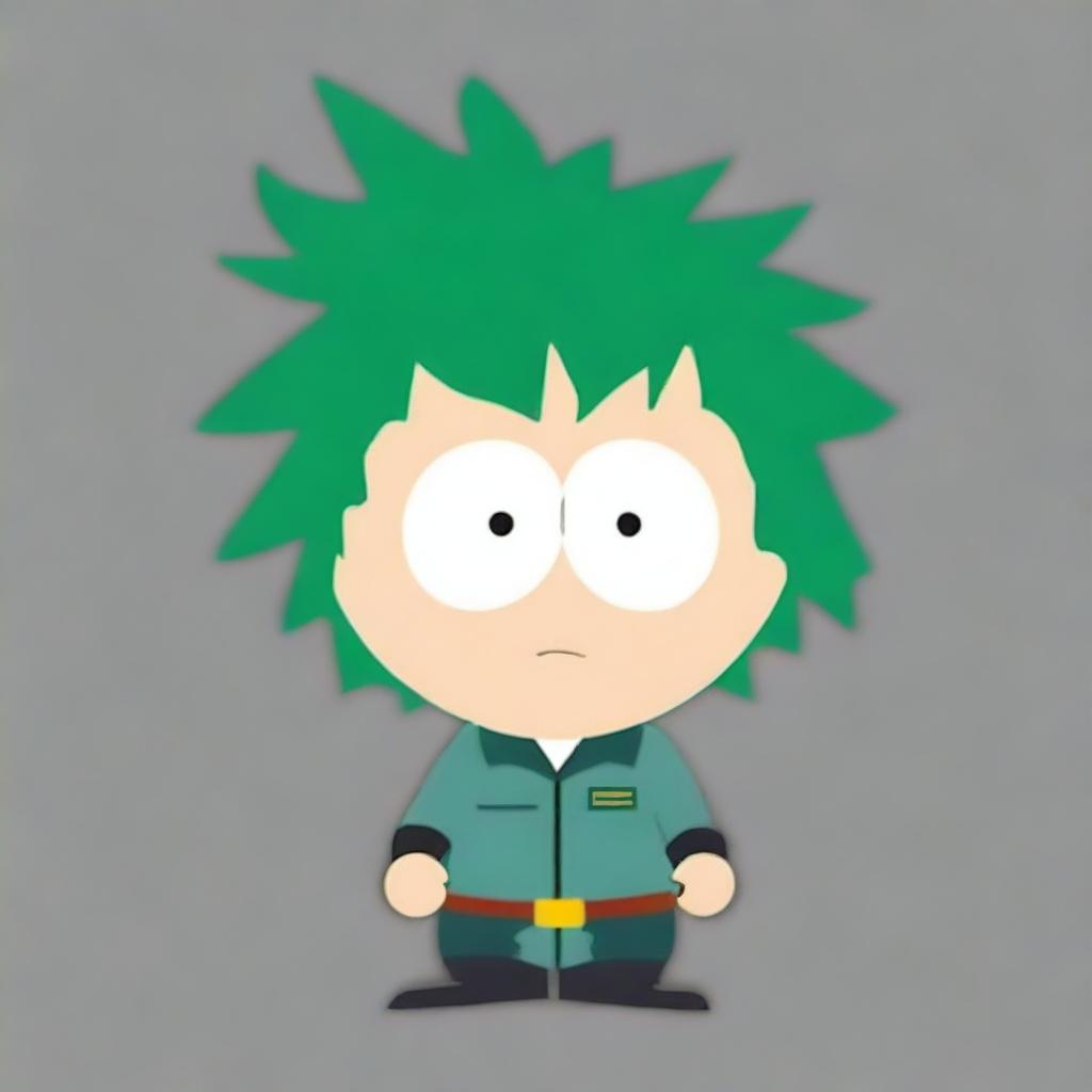 A high-quality digital art piece that portrays the character Midoriya from My Hero Academia in the unique and recognizable style of South Park