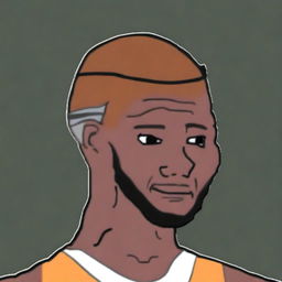 A high-quality digital art of a Wojak character resembling LeBron James, complete with his signature headband and basketball jersey, set against a plain background