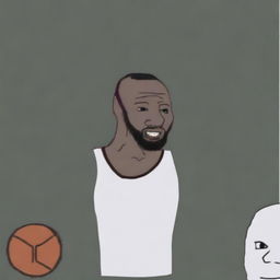 A high-quality digital art of a Wojak character resembling LeBron James, complete with his signature headband and basketball jersey, set against a plain background