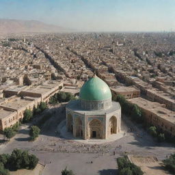 Historical image of Iran post-revolution, featuring distinctive architectural landmarks, cultural symbols, and urban fabric.