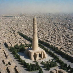 Historical image of Iran post-revolution, featuring distinctive architectural landmarks, cultural symbols, and urban fabric.