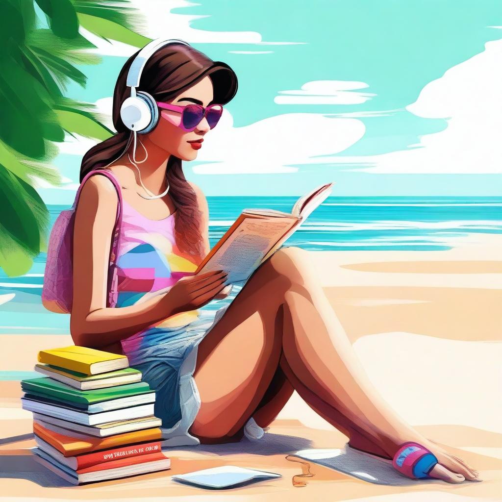 A high-quality digital art piece featuring a modern woman at the beach