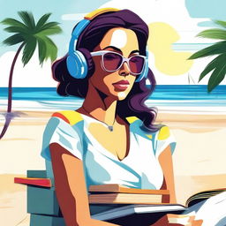 A high-quality digital art piece featuring a modern woman at the beach