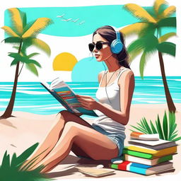 A high-quality digital art piece featuring a modern woman at the beach