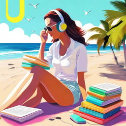 A high-quality digital art piece featuring a modern woman at the beach