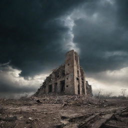 Conceptual image representing the 'end of times', depicting an apocalyptic scenario with dramatic skies, crumbling structures, and nature reclaiming its place.