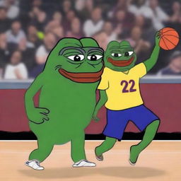 A digital art piece featuring basketball player LeBron James and Pepe the Frog