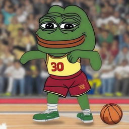 A digital art piece featuring basketball player LeBron James and Pepe the Frog