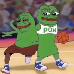 A digital art piece featuring basketball player LeBron James and Pepe the Frog