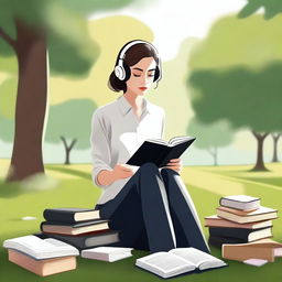 A high-quality digital art image representing a modern woman in a park setting