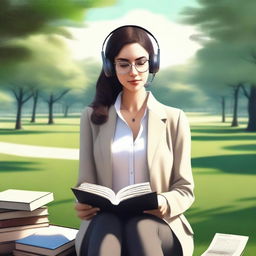 A high-quality digital art image representing a modern woman in a park setting