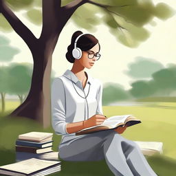 A high-quality digital art image representing a modern woman in a park setting