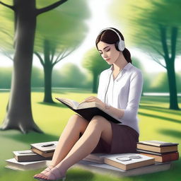 A high-quality digital art image representing a modern woman in a park setting