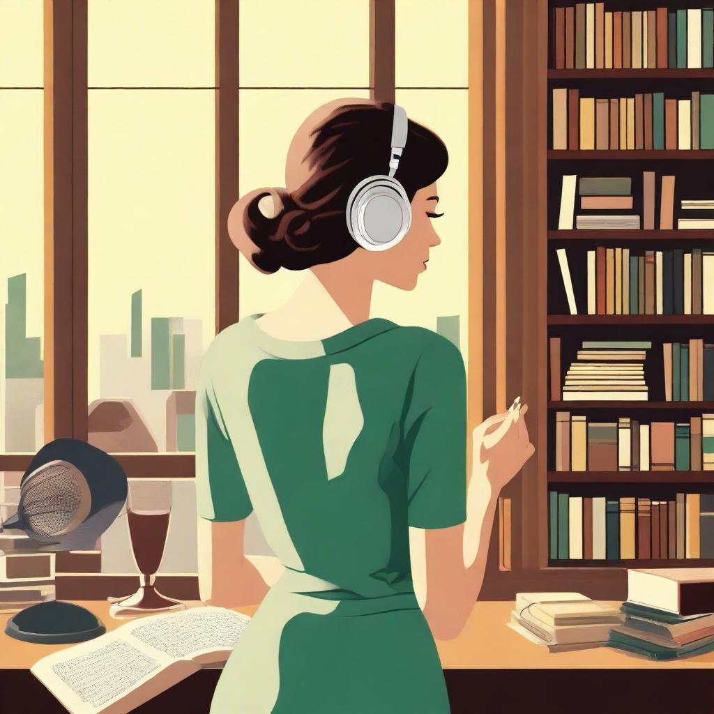 A high-quality digital art image showcasing a mid-century woman