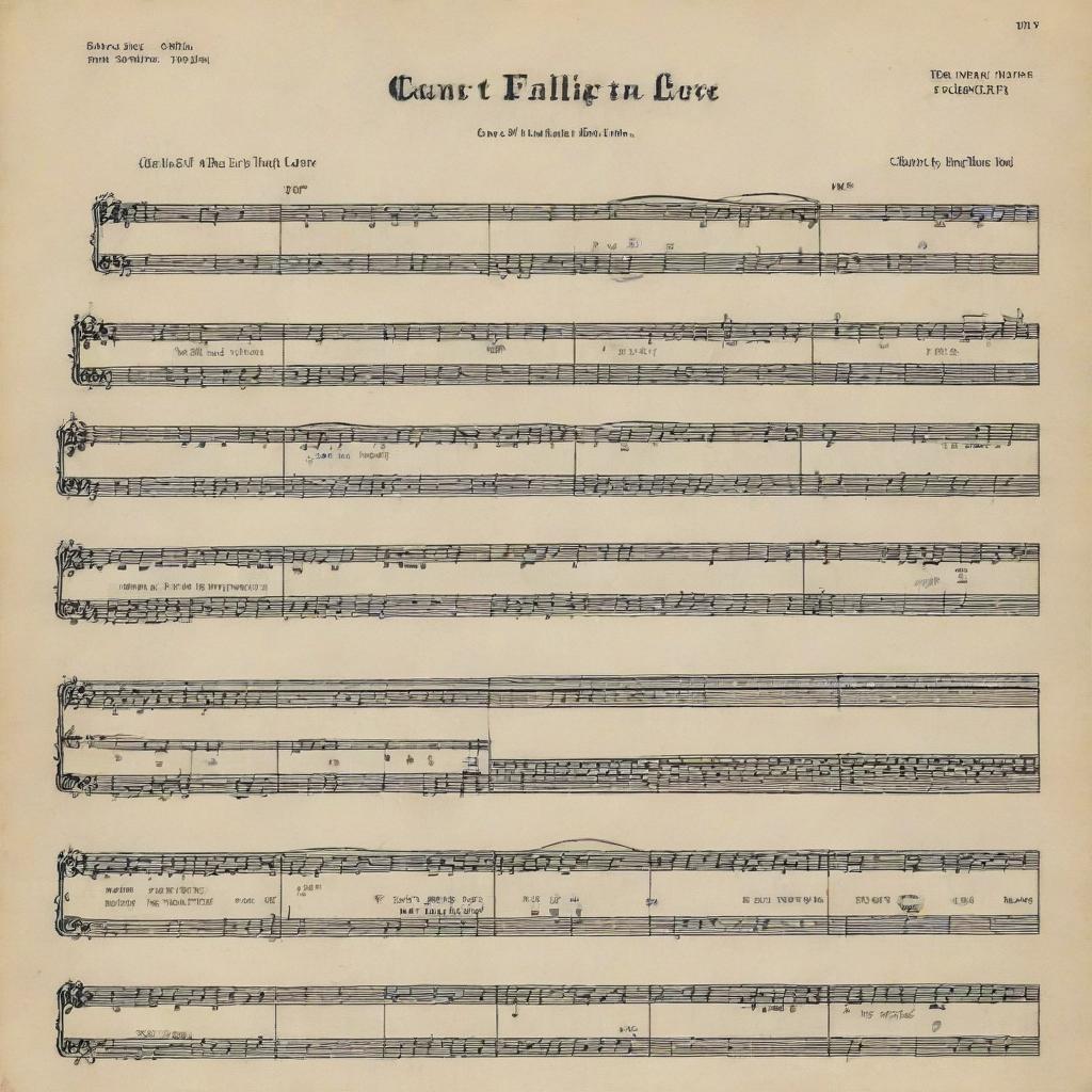 Sheet music for the song 'Can't Help Falling in Love' with notes highlighted and title beautifully inscribed at the top