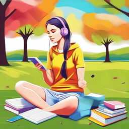 A high-quality digital art piece depicting a young woman in sporty attire, seated in a park