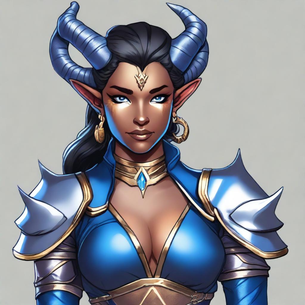 A high-quality digital art piece showcasing a Tiefling character from Dungeons and Dragons