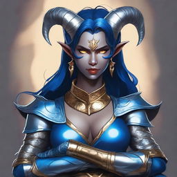 A high-quality digital art piece showcasing a Tiefling character from Dungeons and Dragons