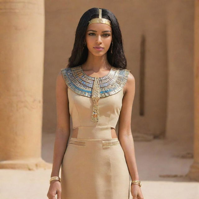 Design casual, pharaoh-inspired fashion outfits, specifically tailored for petite women.