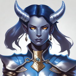 A high-quality, flat digital art image of a Dungeons and Dragons character, a Tiefling