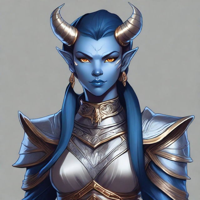 A high-quality, flat digital art image of a Dungeons and Dragons character, a Tiefling