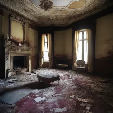 The abandoned mansion was a hodgepodge of decrepit furniture, eerie artifacts, and bloodstains.