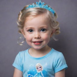 3D Disney animation poster of a 4 year old girl wearing an Elsa shirt with the text 'Amanda'