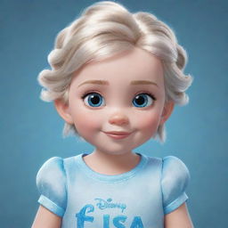 3D Disney animation poster of a 4 year old girl wearing an Elsa shirt with the text 'Amanda'