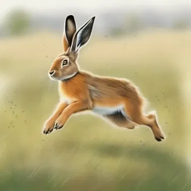 The painting depicted a hare sprinting across the meadow with great speed.