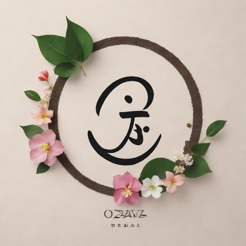 Artistic representation of the name 'Ozawa' designed with creative font and surrounded by ephemeral, Japanese-inspired elements.